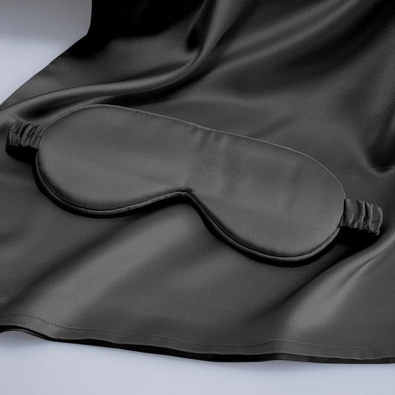 Silk Travel Suit 3 PCS Scrunchy Pillowcase And Eyemask Black