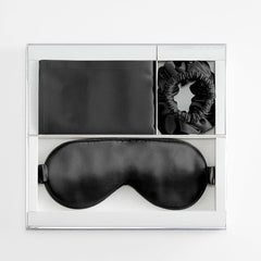 Silk Travel Suit 3 PCS Scrunchy Pillowcase And Eyemask Black