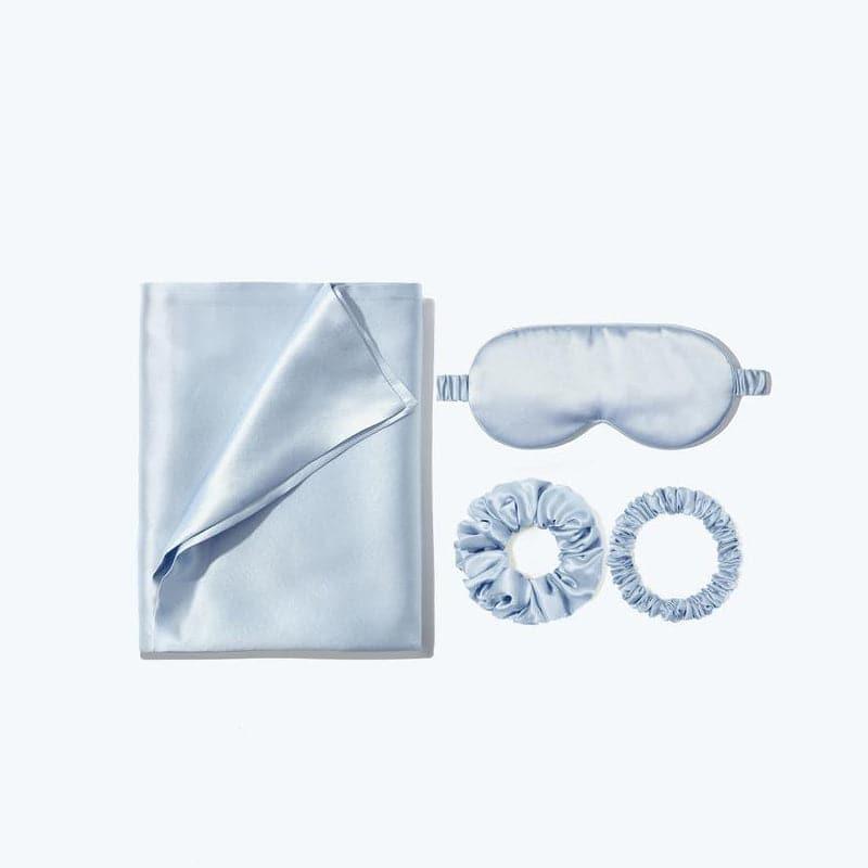Silk Travel Suit 3 PCS Scrunchy Pillowcase And Eyemask Sky Blue