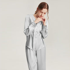 Silk V-Neck Elegant Nightwear Grey