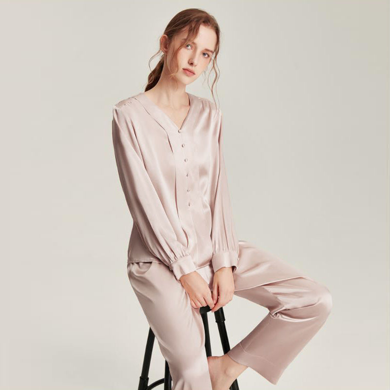 Silk V-Neck Elegant Nightwear Pink