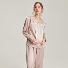 Silk V-Neck Elegant Nightwear Pink