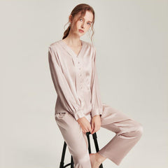 Silk V-Neck Elegant Nightwear Pink