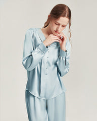Silk V-Neck Elegant Nightwear Sky Blue