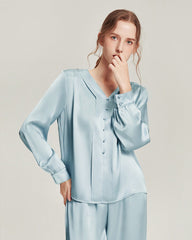 Silk V-Neck Elegant Nightwear Sky Blue