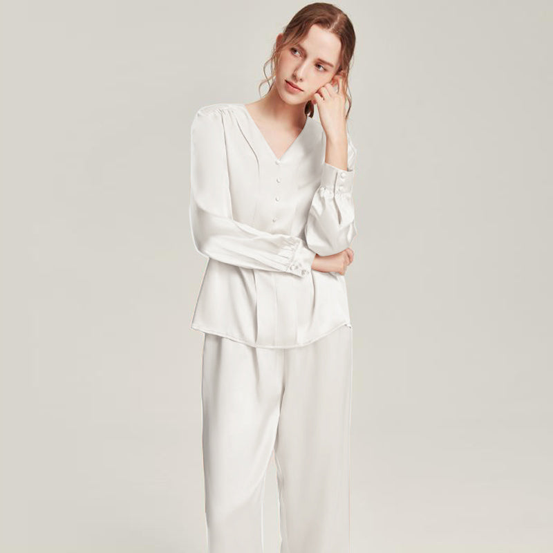 Silk V-Neck Elegant Nightwear White
