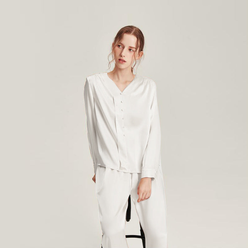 Silk V-Neck Elegant Nightwear White