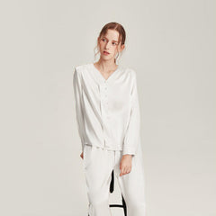 Silk V-Neck Elegant Nightwear White