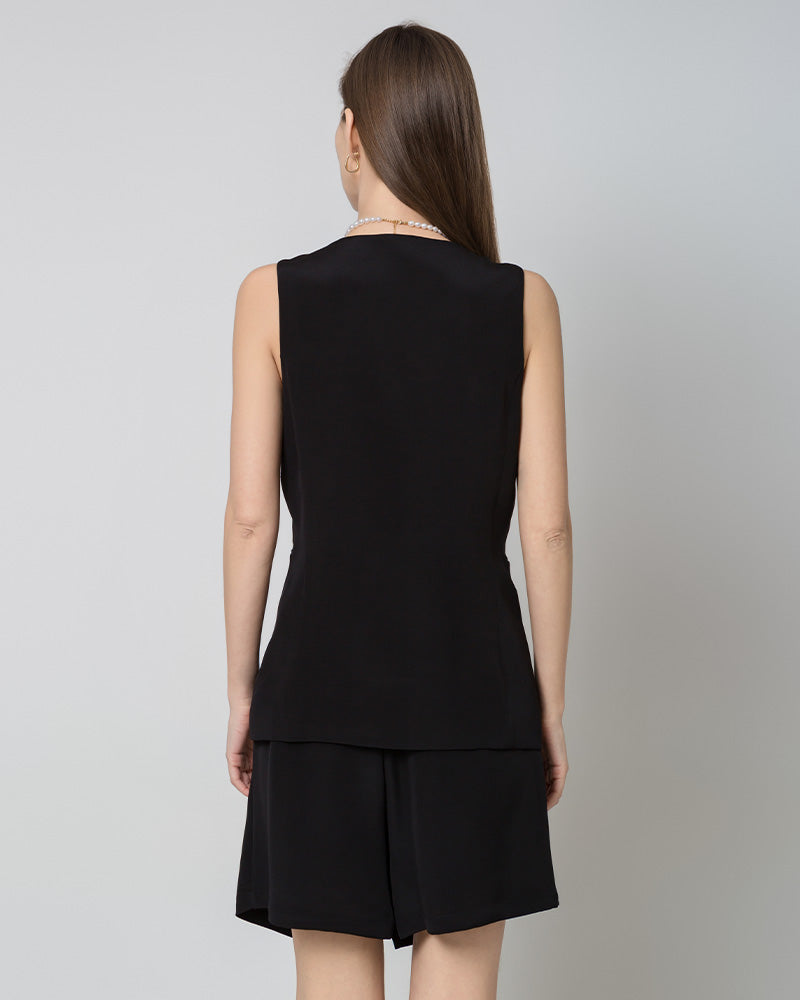 40 Momme Silk Blazer Vest Black