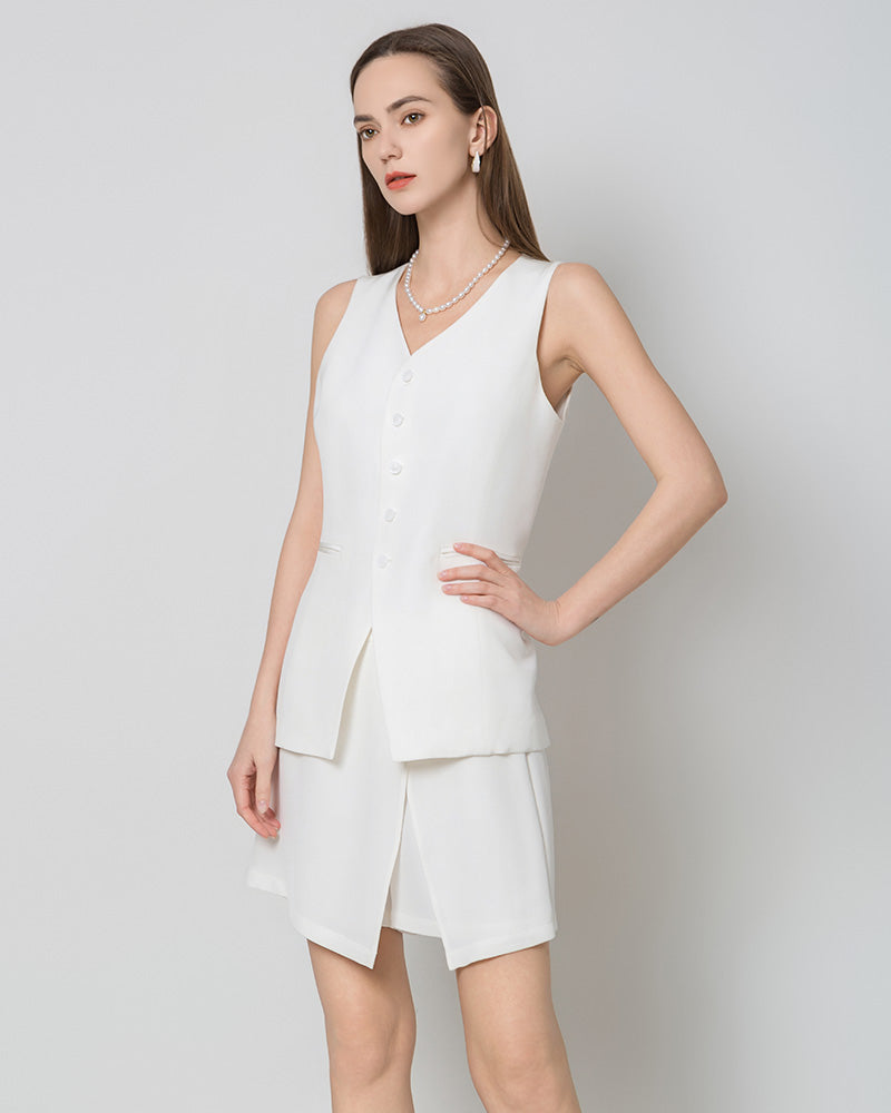 40 Momme Silk Blazer Vest White