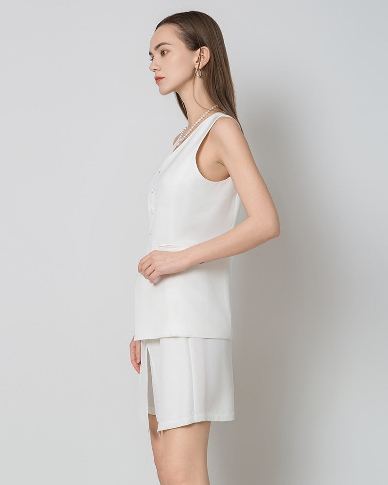 40 Momme Silk Blazer Vest White