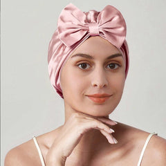 Silk Vintage Bow-Knot Sleep Cap Pink