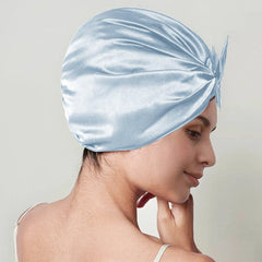 Silk Vintage Bow Knot Sleep Cap Sky Blue