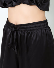 Silk Women Full Length Pajamas Set Black