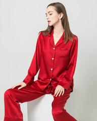 Silk Women Full Length Pajamas Set Burgundy