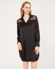 22 Momme Silk Lace Nightshirt Black