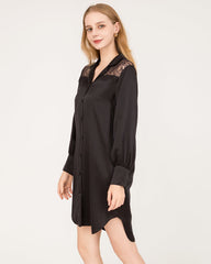 22 Momme Silk Lace Nightshirt Black