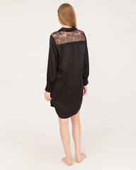 22 Momme Silk Lace Nightshirt Black