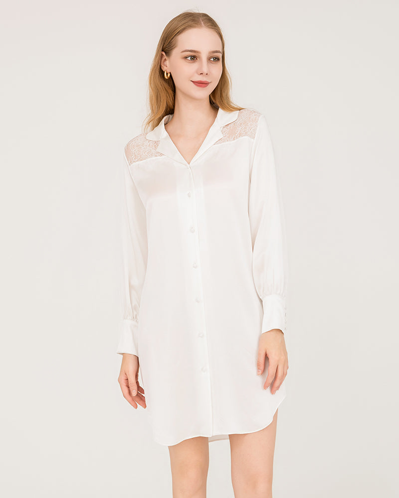 22 Momme Silk Lace Nightshirt White