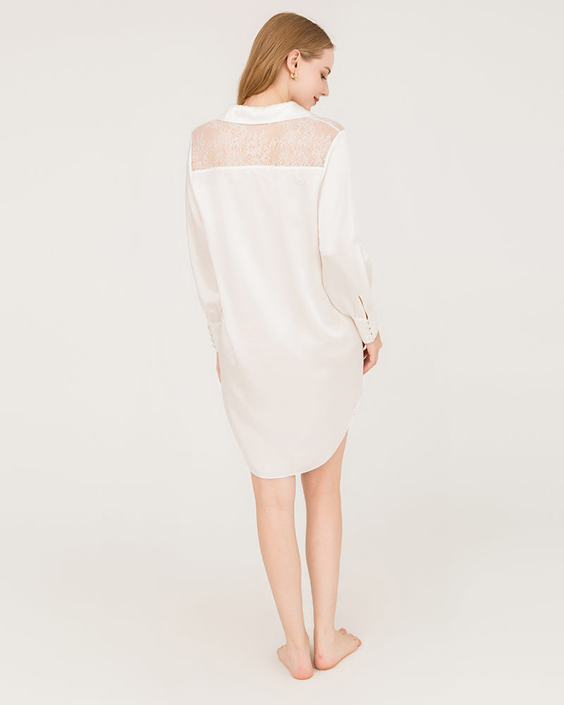 22 Momme Silk Lace Nightshirt White