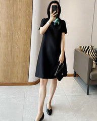 Silk and Wool Short Sleeve Midi Dress