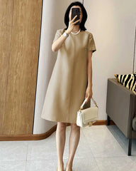 Silk and Wool Short Sleeve Midi Dress