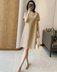 Silk and Wool Short Sleeve Midi Dress
