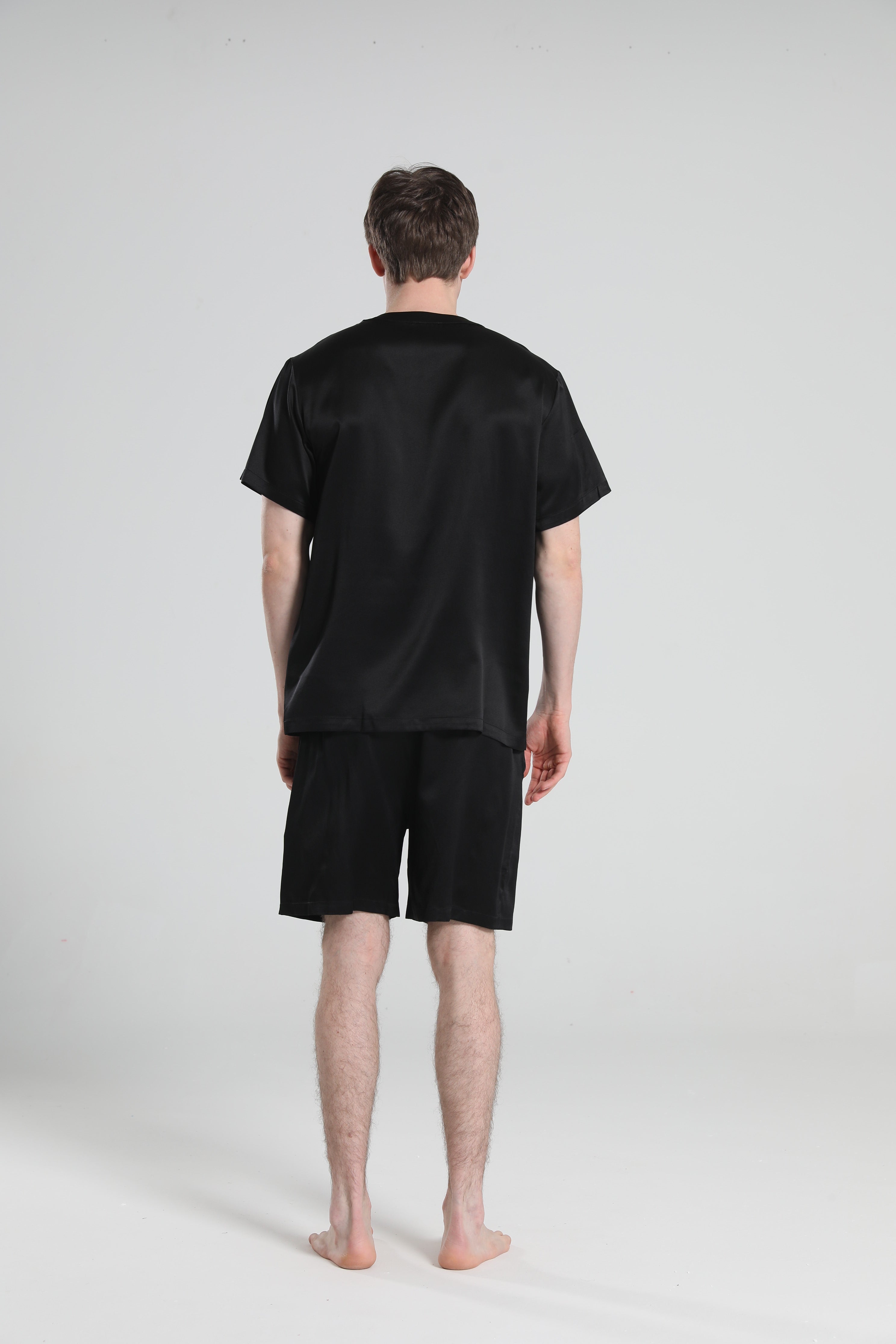 Simple Crew Neck Short Pajamas Set for Men Black