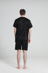 Simple Crew Neck Short Pajamas Set for Men Black