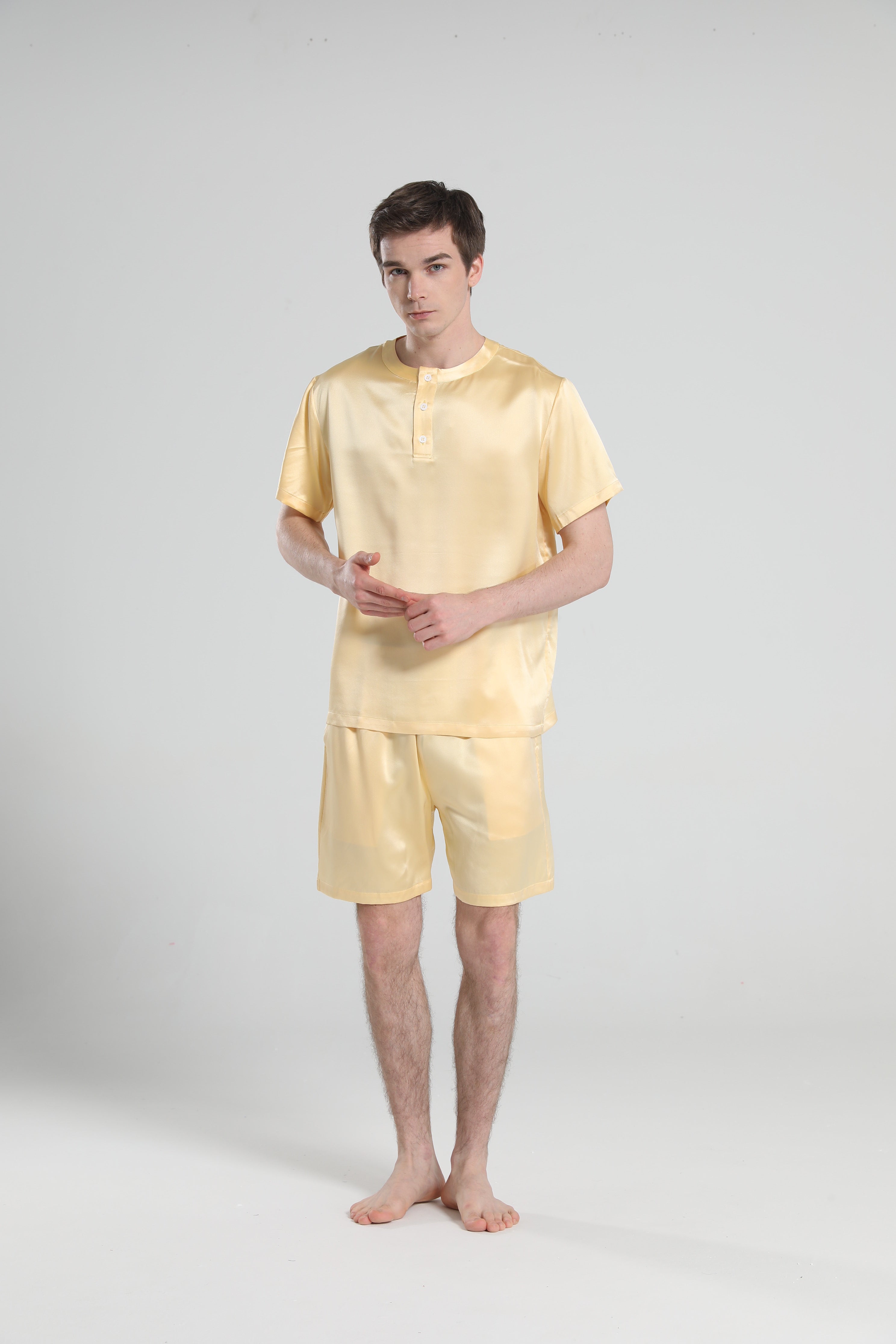 Simple Crew Neck Short Pajamas Set for Men Gold