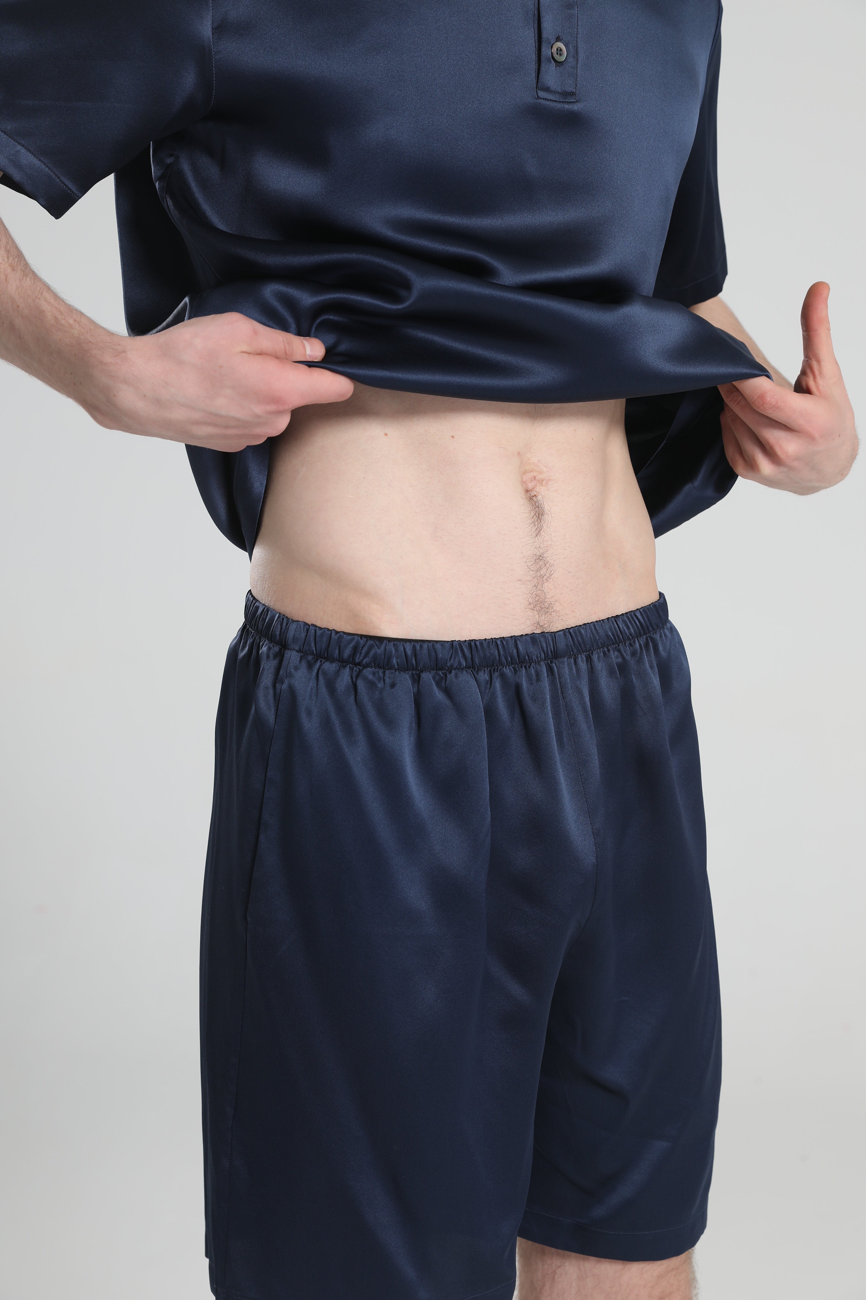 Simple Crew Neck Short Pajamas Set for Men Navy