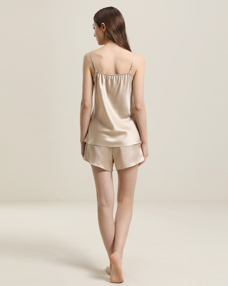 Simple Short Camisole Silk Pajama Set Champagne