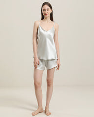 Simple Short Camisole Silk Pajama Set Grey
