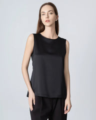 Sleeveless Round Neck Silk Blouse for Women Black