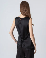 Sleeveless Round Neck Silk Blouse for Women Black