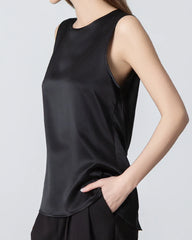 Sleeveless Round Neck Silk Blouse for Women Black