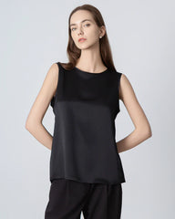 Sleeveless Round Neck Silk Blouse for Women Black