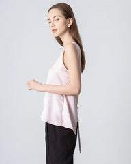 Sleeveless Round Neck Silk Blouse for Women Rose Pink