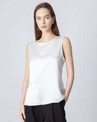 Sleeveless Round Neck Silk Blouse for Women White