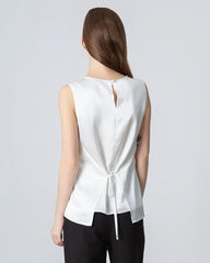 Sleeveless Round Neck Silk Blouse for Women White