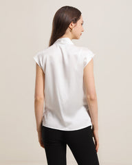 Sleeveless V-Neck Top Silk Blouse White