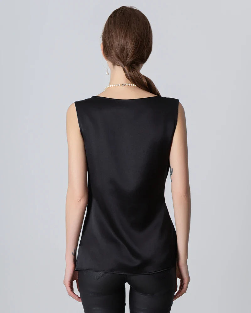 Sleeveless Wrap Silk Top Black