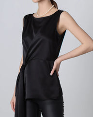 Sleeveless Wrap Silk Top Black