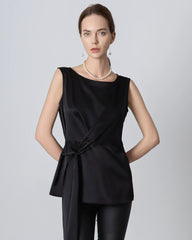 Sleeveless Wrap Silk Top Black