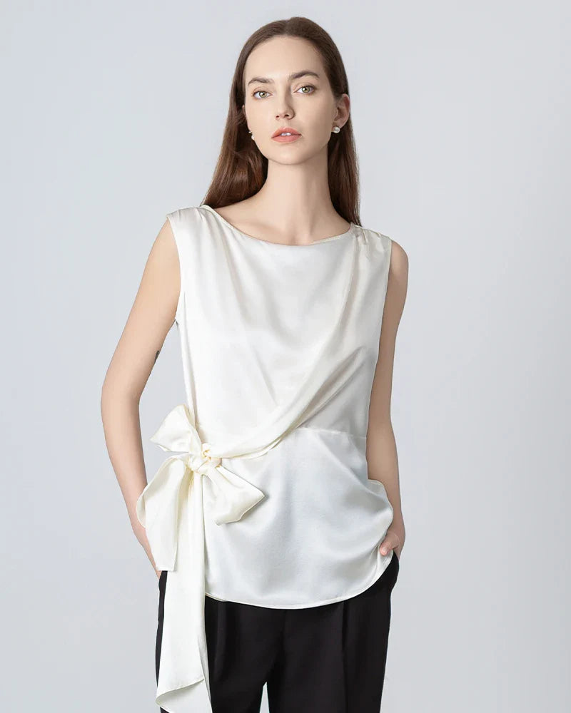 Sleeveless Wrap Silk Top White