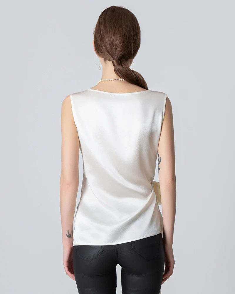 Sleeveless Wrap Silk Top White