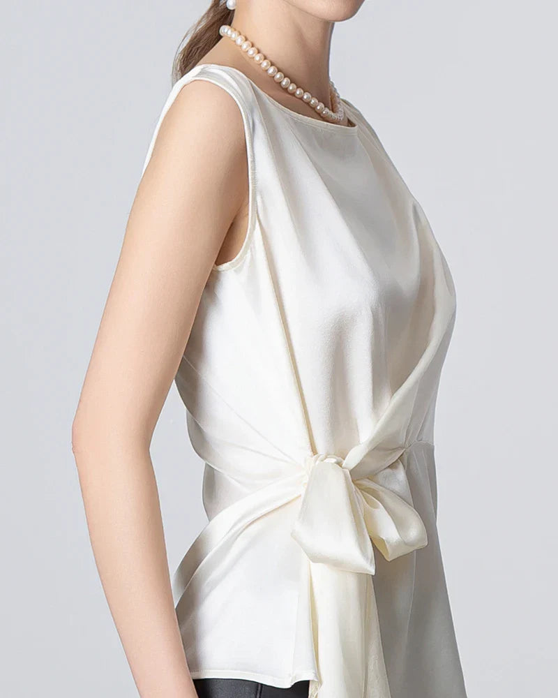 Sleeveless Wrap Silk Top White