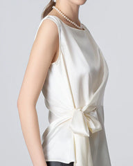Sleeveless Wrap Silk Top White