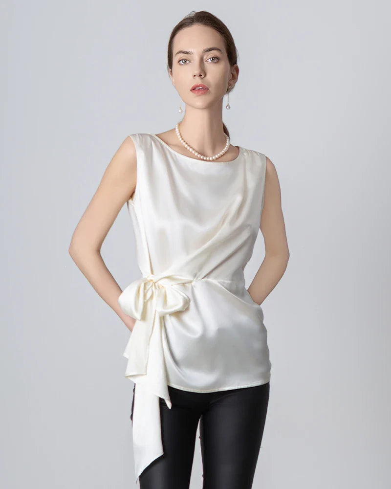 Sleeveless Wrap Silk Top White