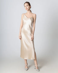 Slit Cowl Neck Midi Cami Silk Dress Champagne